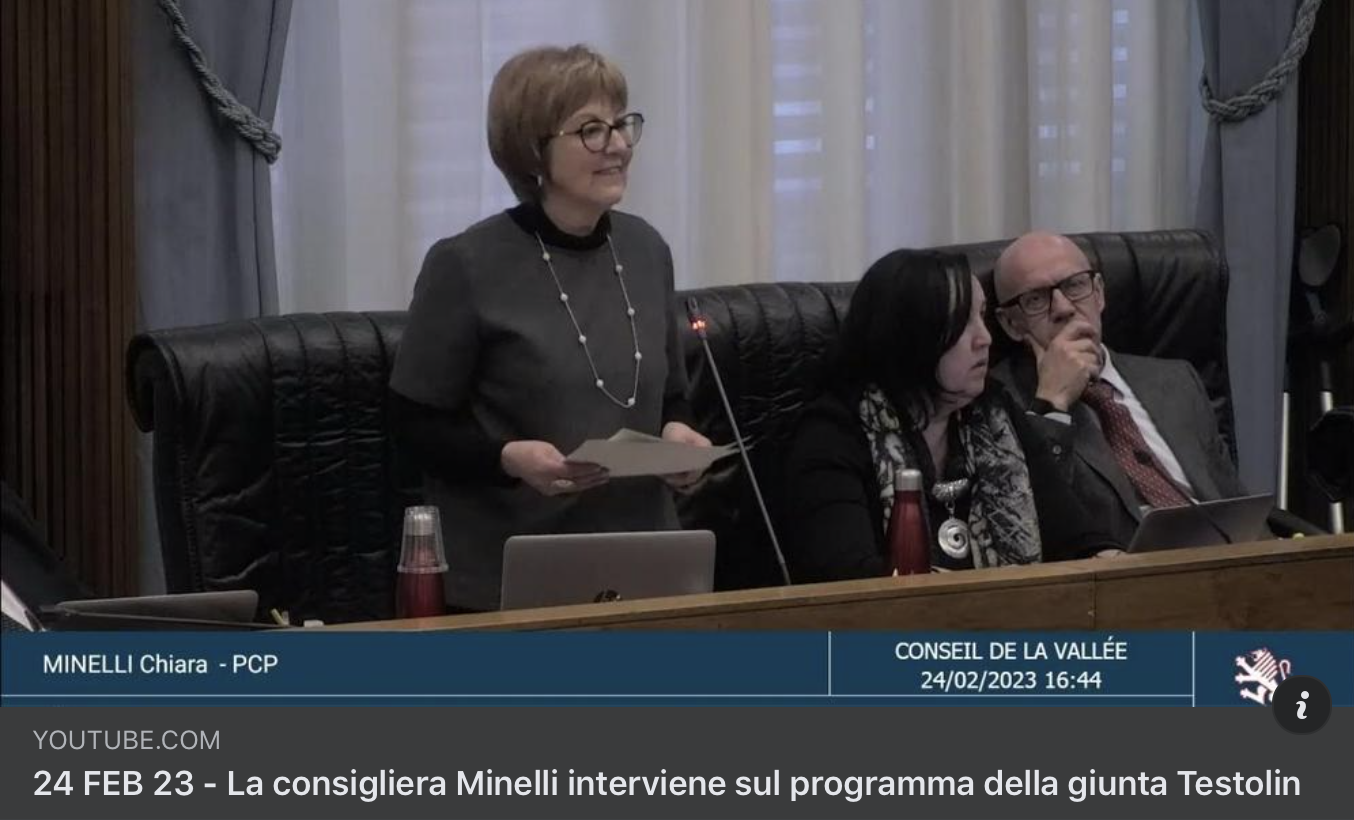 PROGRAMMA GIUNTA TESTOLIN: INTERVENTO DELLA CONSIGLIERA MINELLI